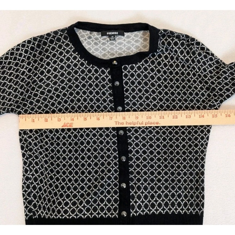 Premise Snap Close Cardigan Sweater Women's XS 3/4 Sleeve Black White Geometric - Picture 7 of 12